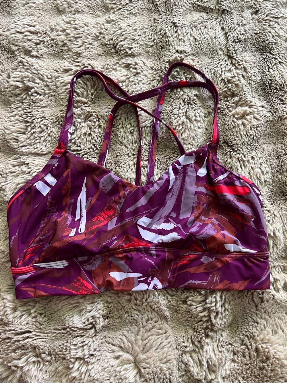 Purple & Red Abstract Strappy Bralette